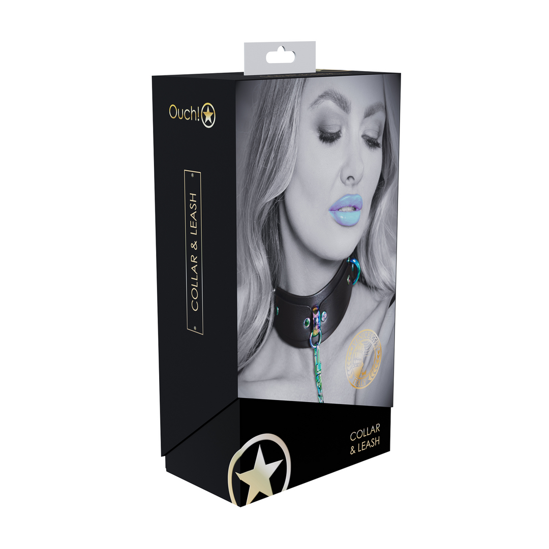 Venice Collectie - Halsband met Leash - Zwart