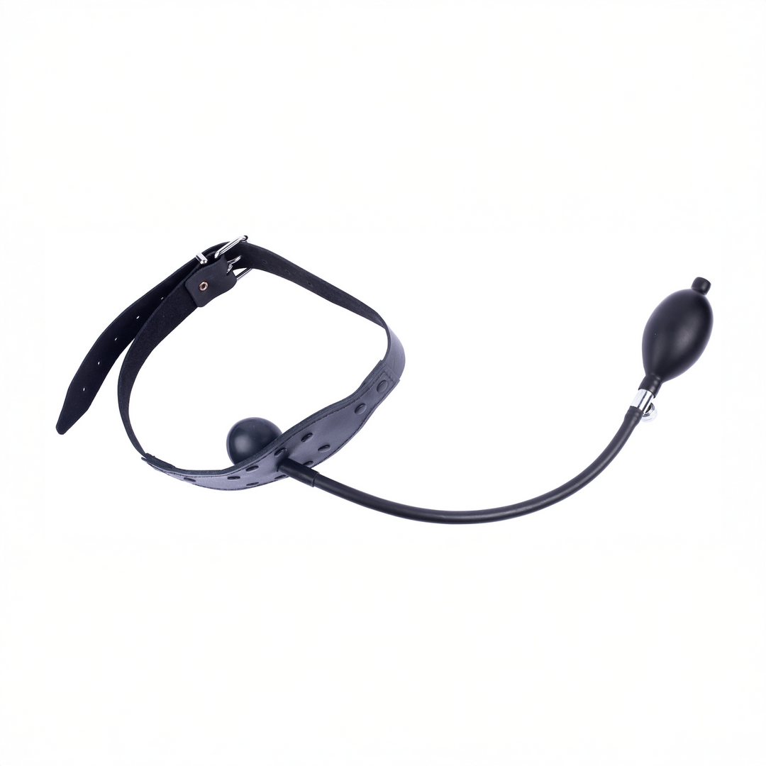 Leren Gag met Opblaasbare Bal - Zwart