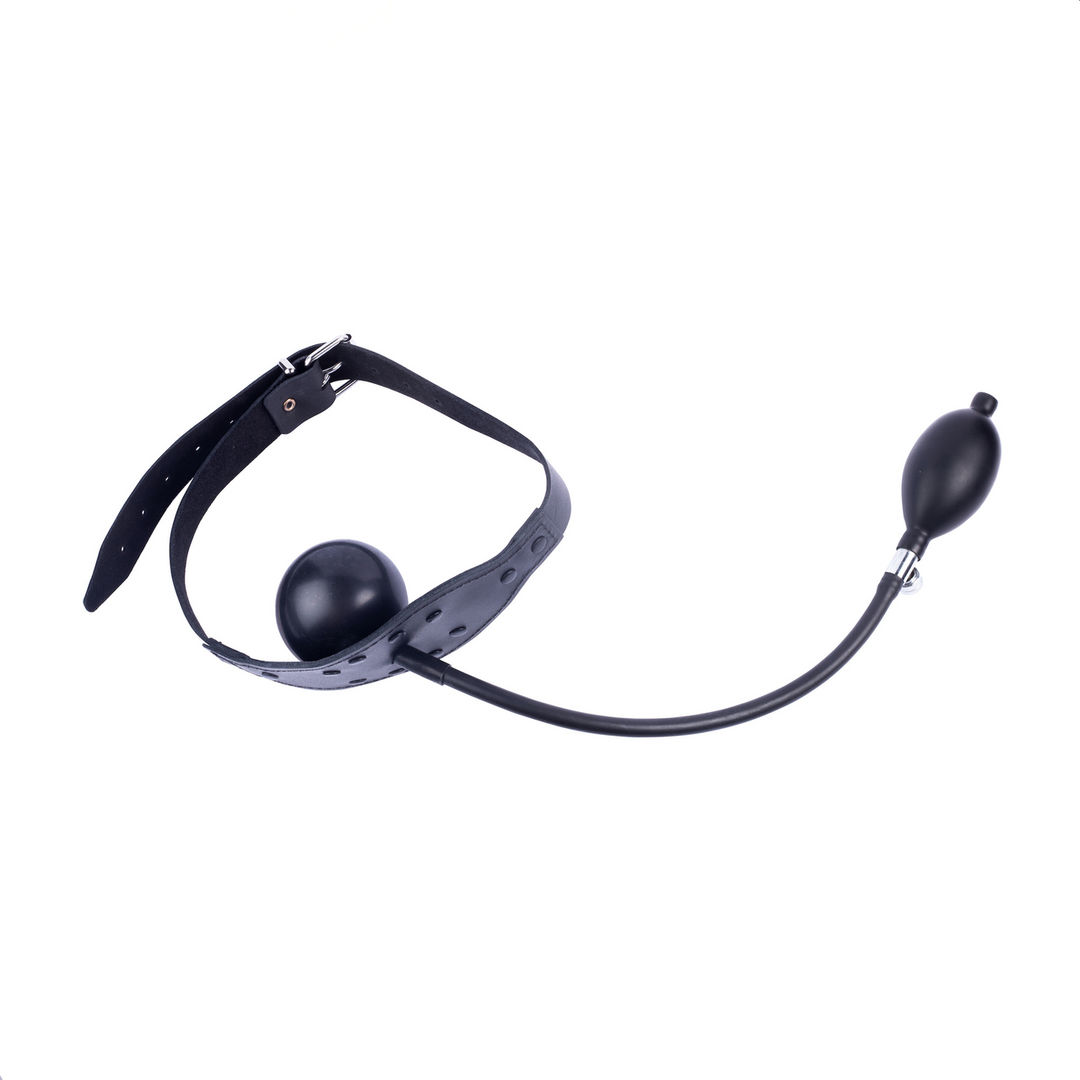 Leren Gag met Opblaasbare Bal - Zwart